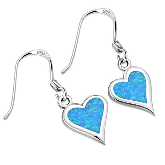 Synthetic Blue Opal Heart Sterling Silver Earrings