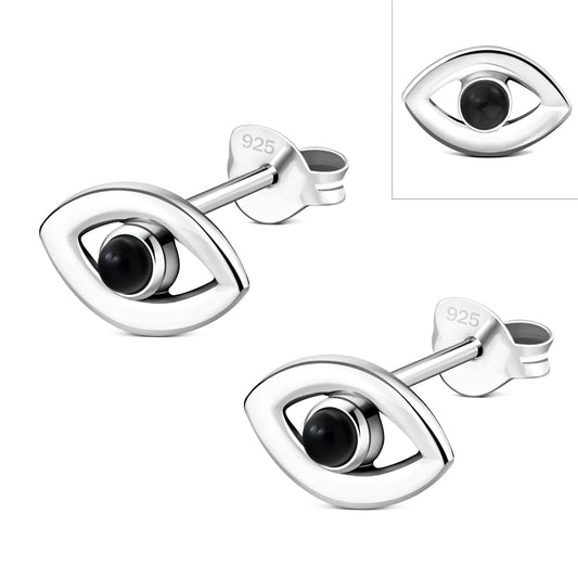 Black Onyx Evil Eye Sterling Silver Stud Earrings