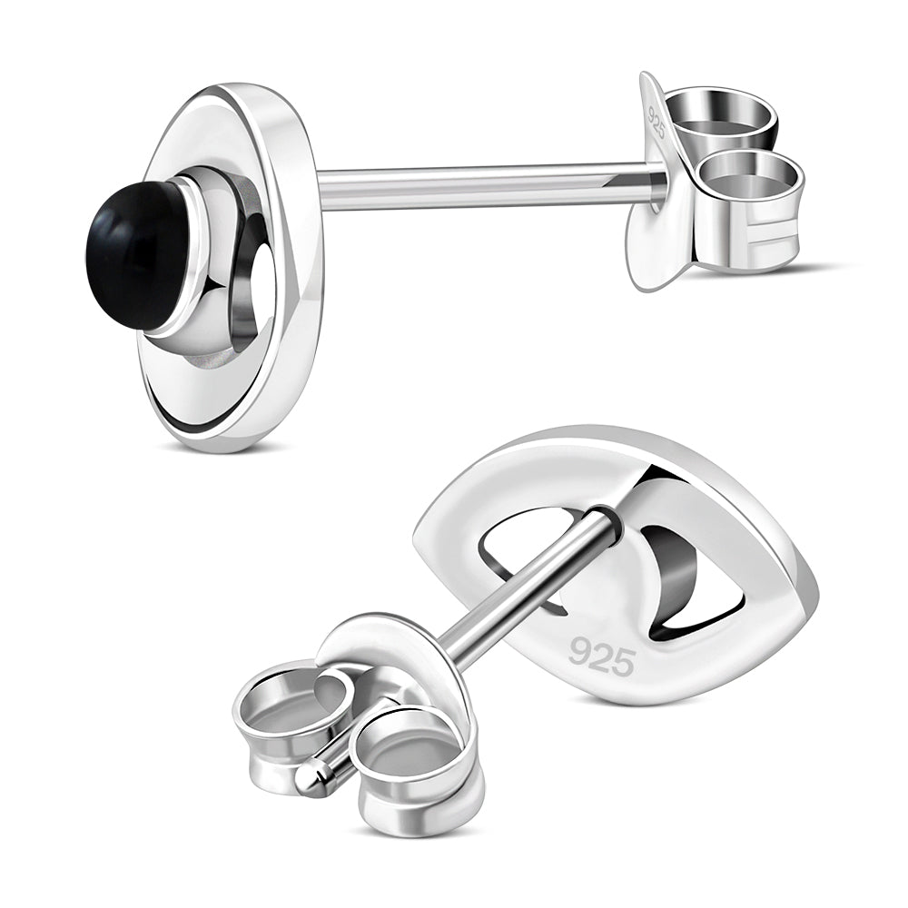 Black Onyx Evil Eye Sterling Silver Stud Earrings