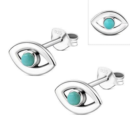 Turquoise Evil Eye Stud Silver Earrings
