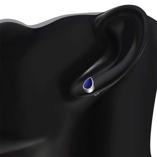 Lapiz Lazuli Blue Stone Drop Silver Stud Earrings