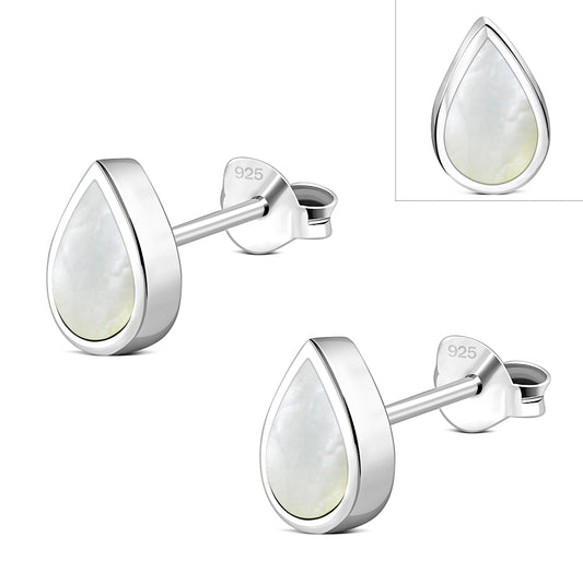 Mother of Pearl Drop Silver Stud Earrings