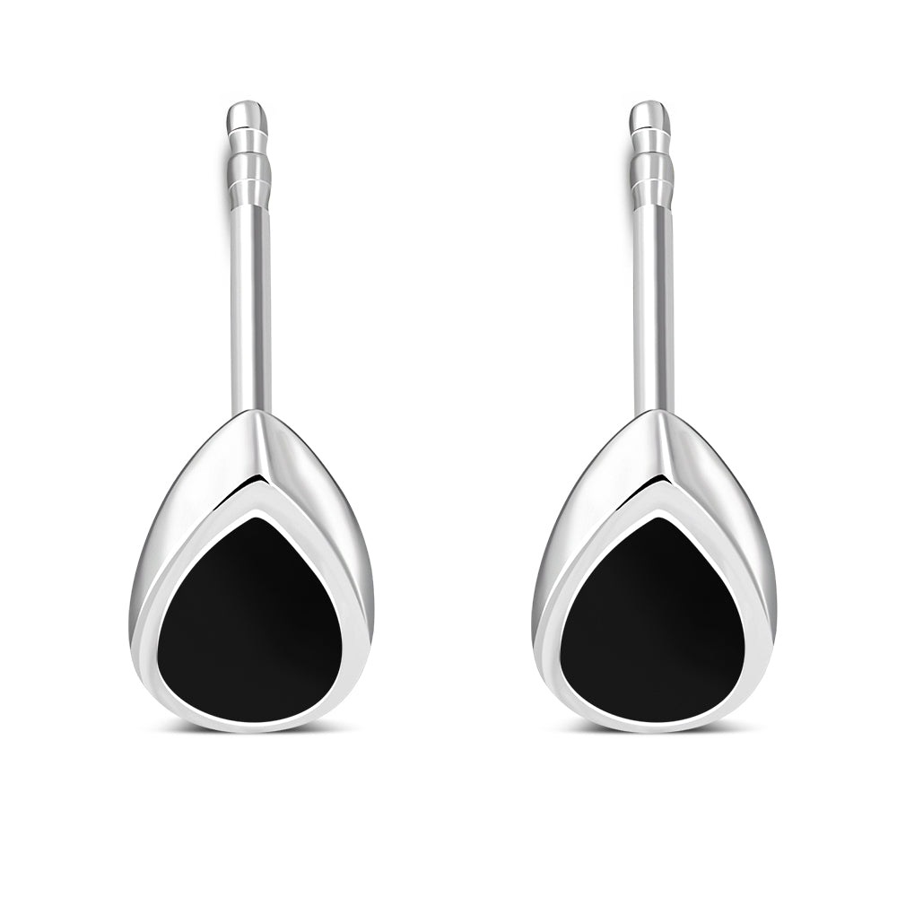 Black Onyx Drop Silver Stud Earrings