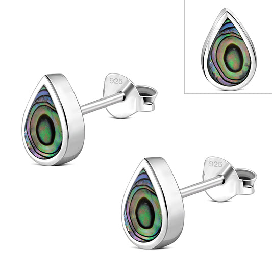 Abalone Shell Drop Silver Stud Earrings