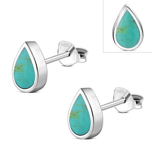 Turquoise Drop Silver Stud Earrings