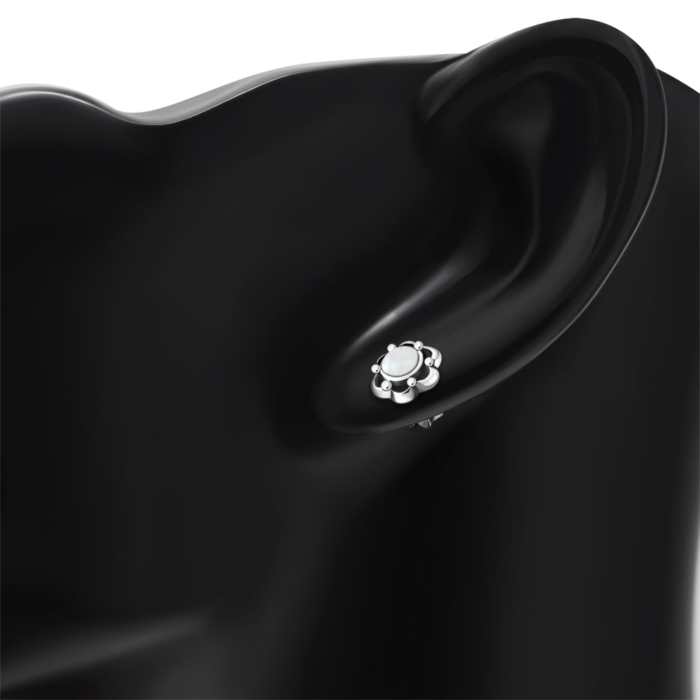 Mother of Pearl Flower Stud Silver Earrings