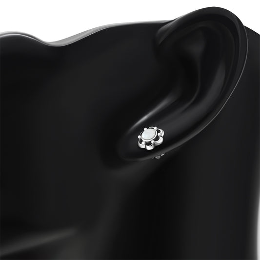 Mother of Pearl Flower Stud Silver Earrings