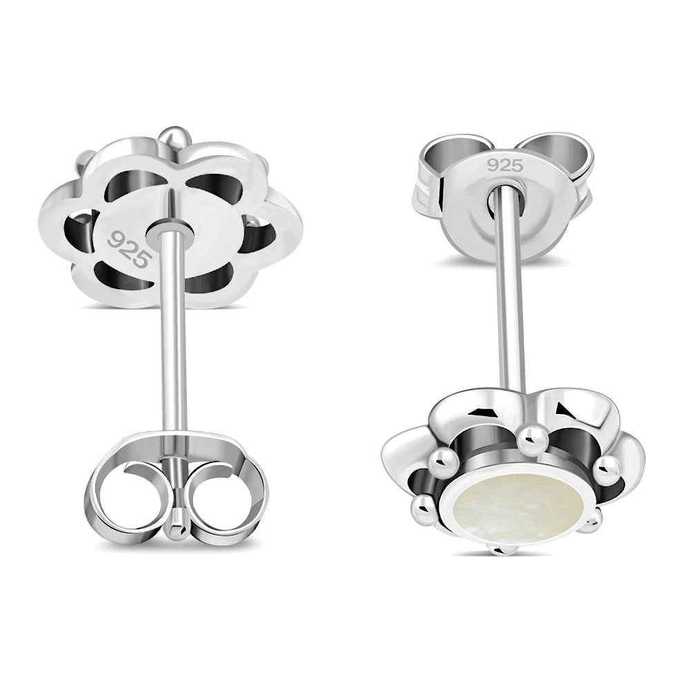 Mother of Pearl Flower Stud Silver Earrings