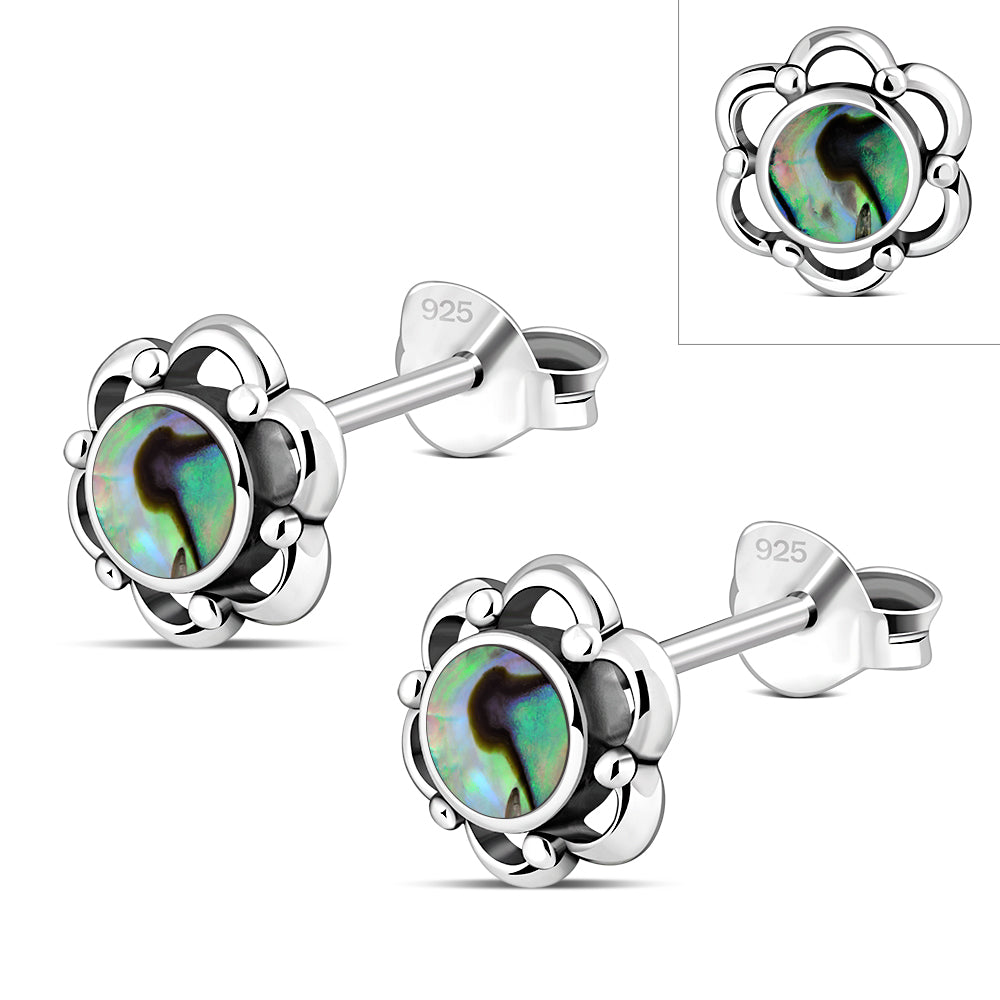Abalone Shell Flower Stud Silver Earrings
