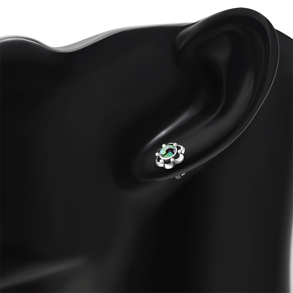 Abalone Shell Flower Stud Silver Earrings