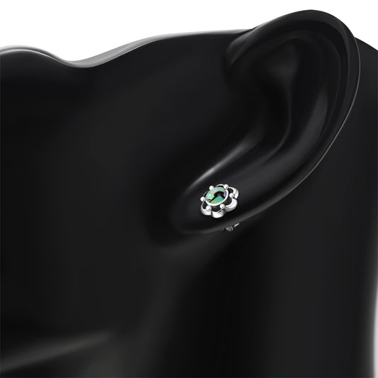 Abalone Shell Flower Stud Silver Earrings