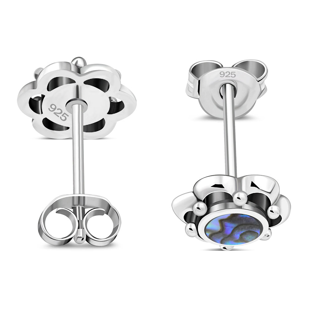 Abalone Shell Flower Stud Silver Earrings