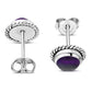 Round Amethyst Stone Stud Silver Earrings