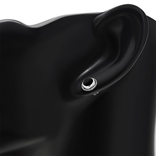Round Black Onyx Stud Silver Earrings