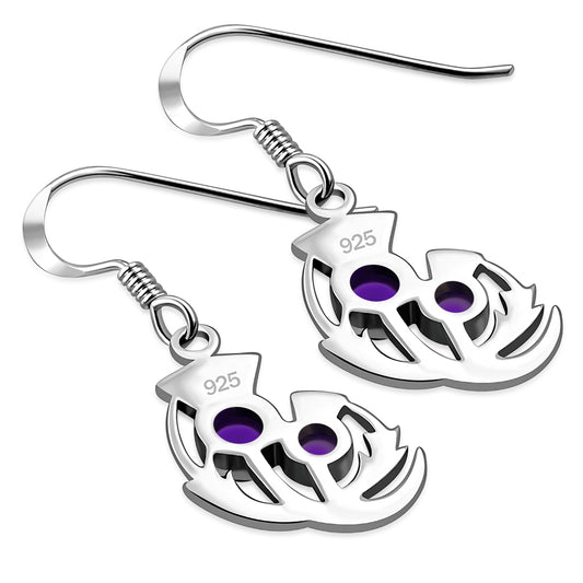 Amethyst Cab Stone Sterling Silver Thistle Earrings