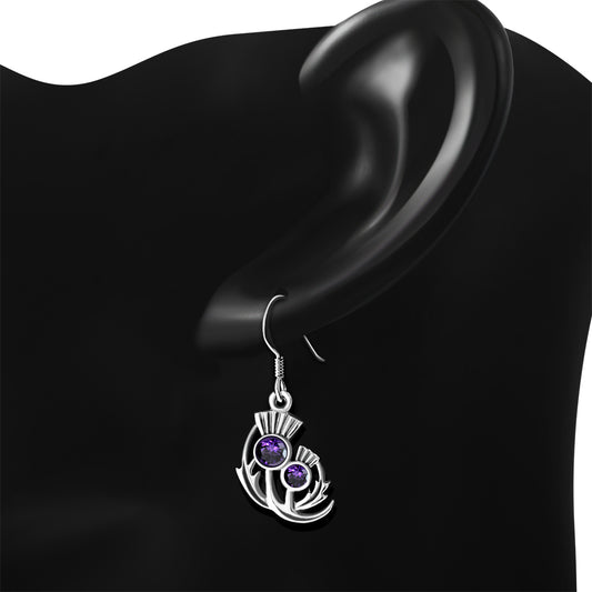 Amethyst CZ Sterling Silver Thistle Earrings