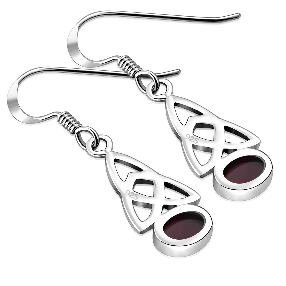 Garnet Stone Trinity Knot Silver Earrings Set