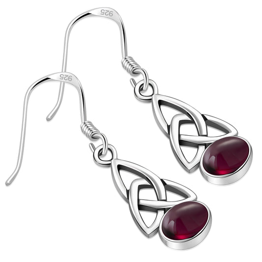 Garnet Stone Trinity Knot Silver Earrings Set