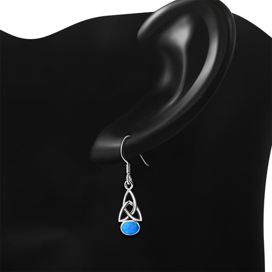 Synthetic Blue Opal Trinity Knot Silver Earrings