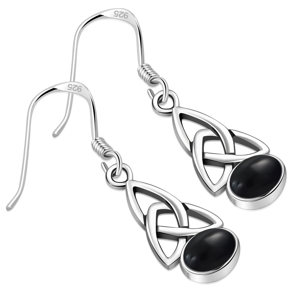 Black Onyx Trinity Knot Silver Earrings