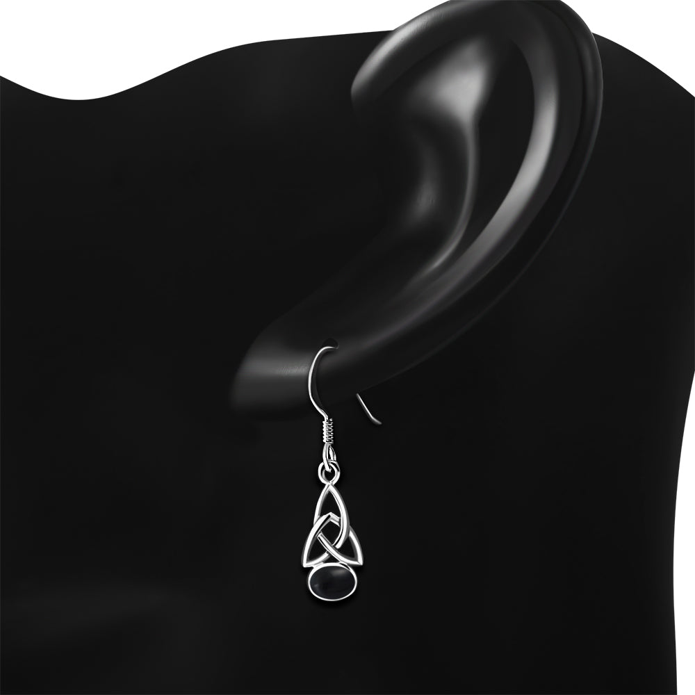 Black Onyx Trinity Knot Silver Earrings
