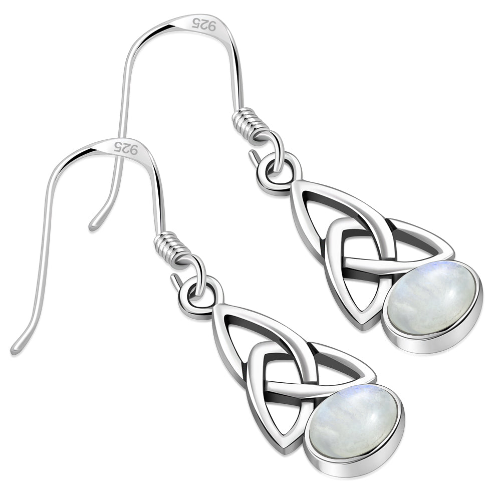 Rainbow Moonstone Trinity Knot Silver Earrings