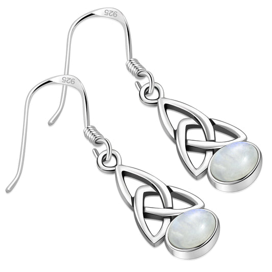 Rainbow Moonstone Trinity Knot Silver Earrings