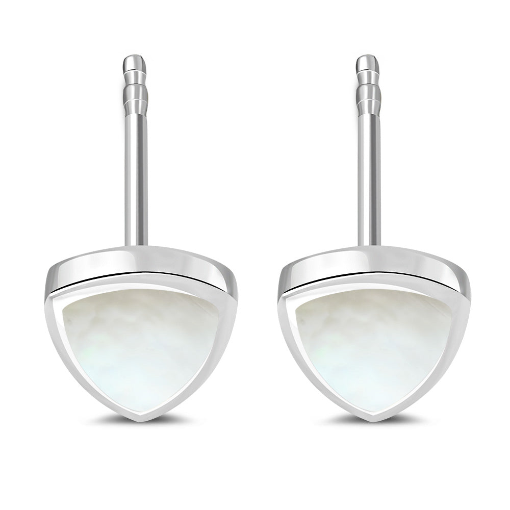 Mother of Pearl Reuleaux Triangle Silver Stud Earrings