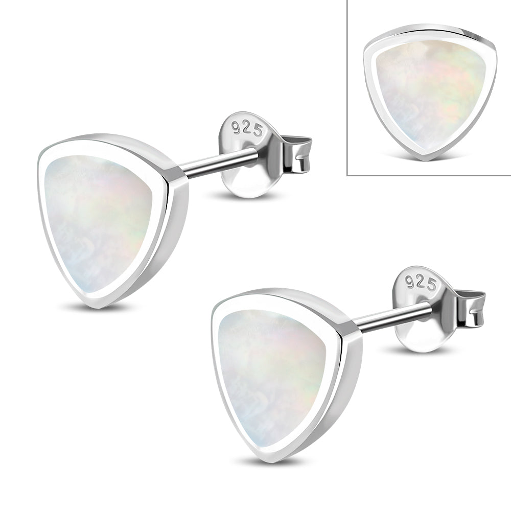 Mother of Pearl Reuleaux Triangle Silver Stud Earrings
