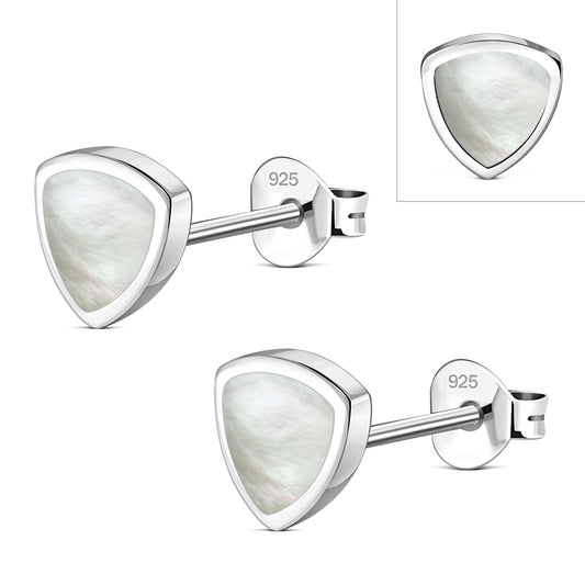 7.00mm | Mother of Pearl Reuleaux Triangle Silver Stud Earrings