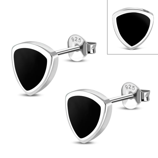 Black Onyx Silver Reuleaux Triangle Stud Earrings