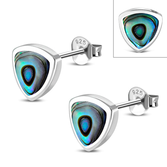 Abalone Shell Reuleaux Triangle Silver Stud Earrings