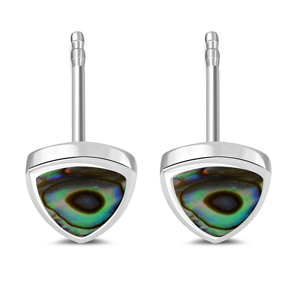 Abalone Shell Reuleaux Triangle Silver Stud Earrings