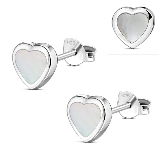 Mother of Pearl Heart Silver Stud Earrings