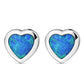Synthetic Blue Opal Heart Silver Stud Earrings