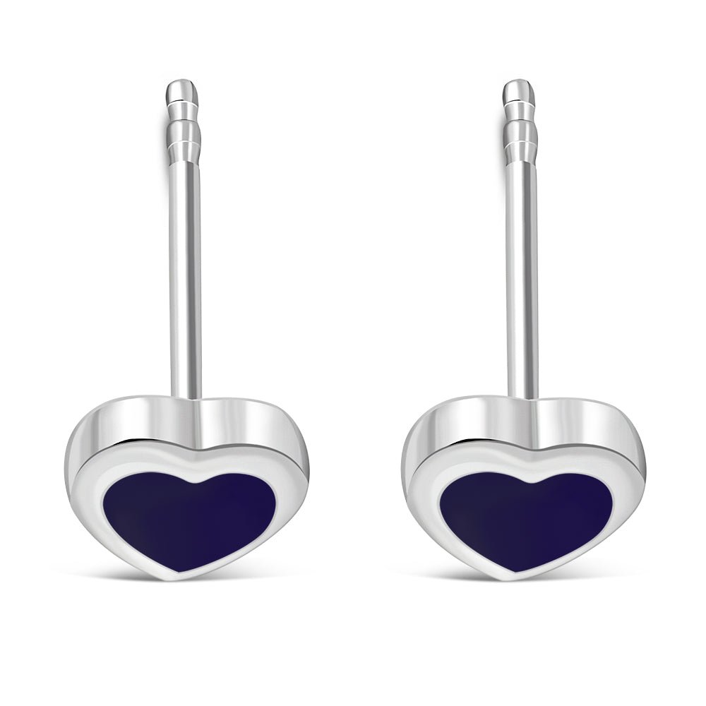 Lapis Lazuli Blue Stone Heart Silver Stud Earrings