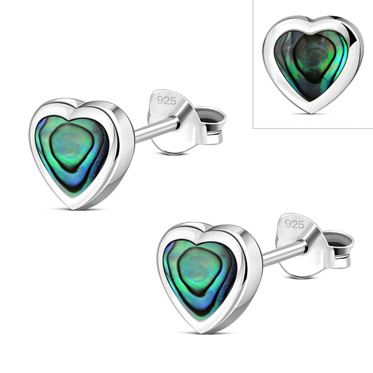 Abalone Shell Heart Silver Stud Earrings