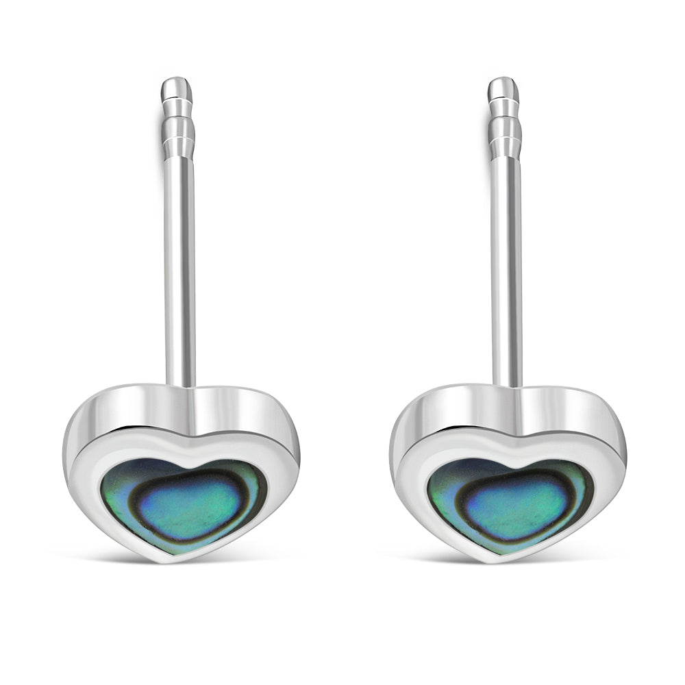 Abalone Shell Heart Silver Stud Earrings