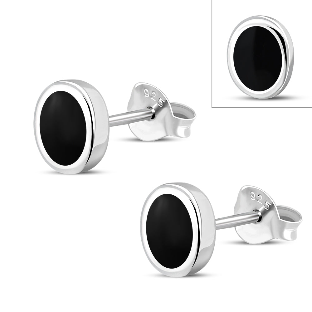Black Onyx Oval Sterling Silver Stud Earrings