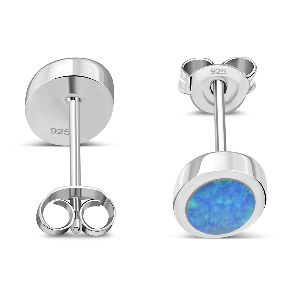 Synthetic Blue Opal Oval Sterling Silver Stud Earrings