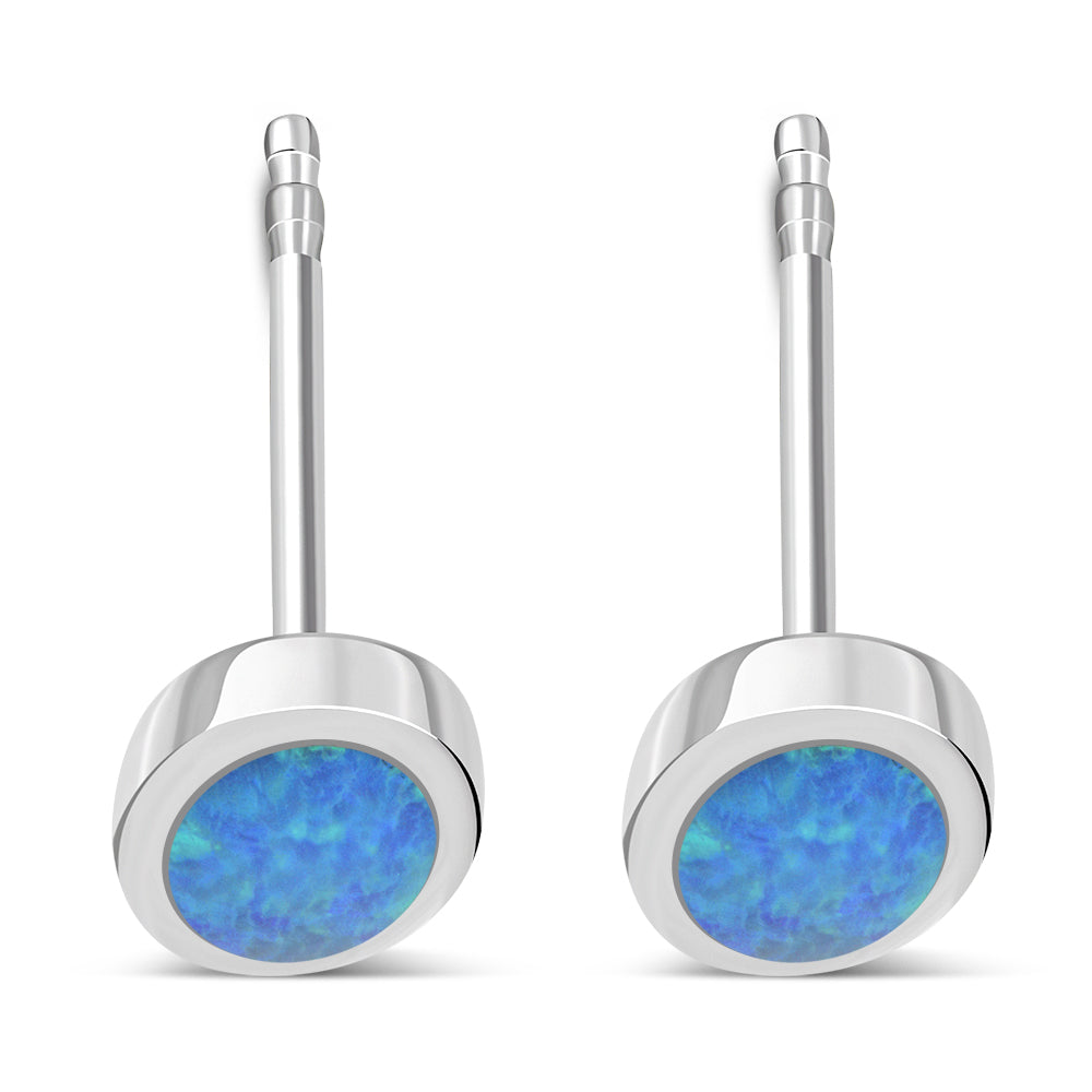 Synthetic Blue Opal Oval Sterling Silver Stud Earrings