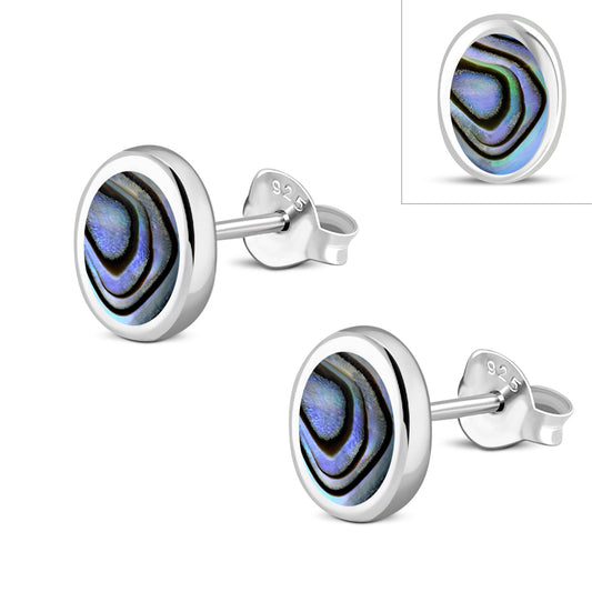 Abalone Shell Oval Sterling Silver Stud Earrings