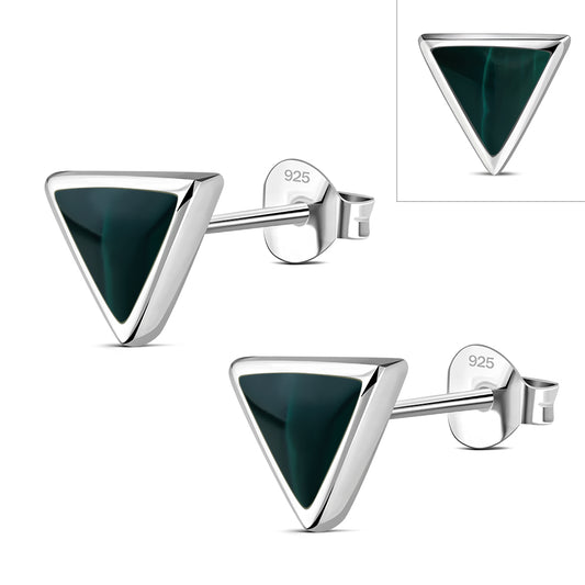 Green Malachite Triangle Silver Stud Earrings
