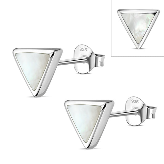 7.00mm | Mother of Pearl Triangle Silver Stud Earrings