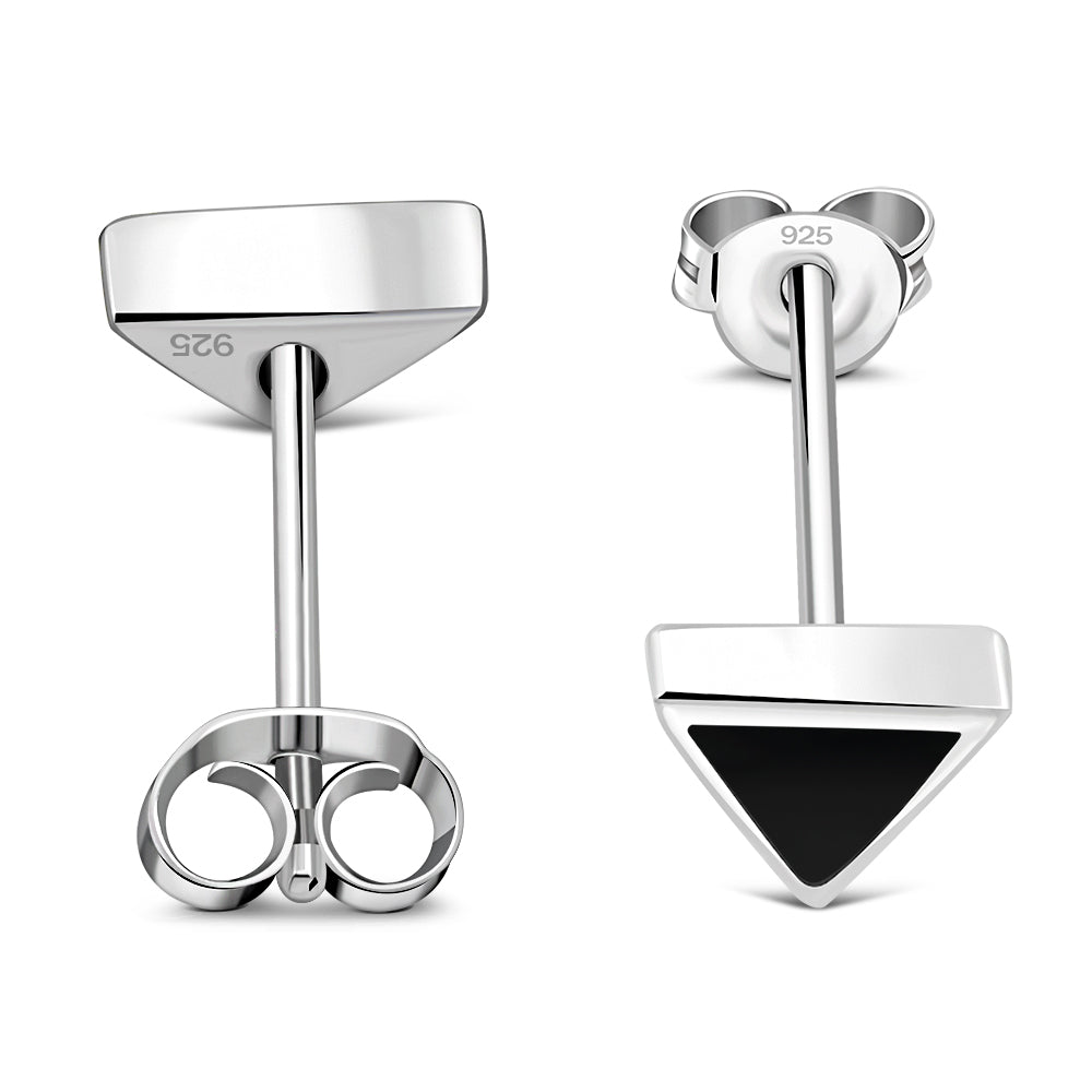 7.00mm | Black Onyx Triangle Silver Stud Earrings