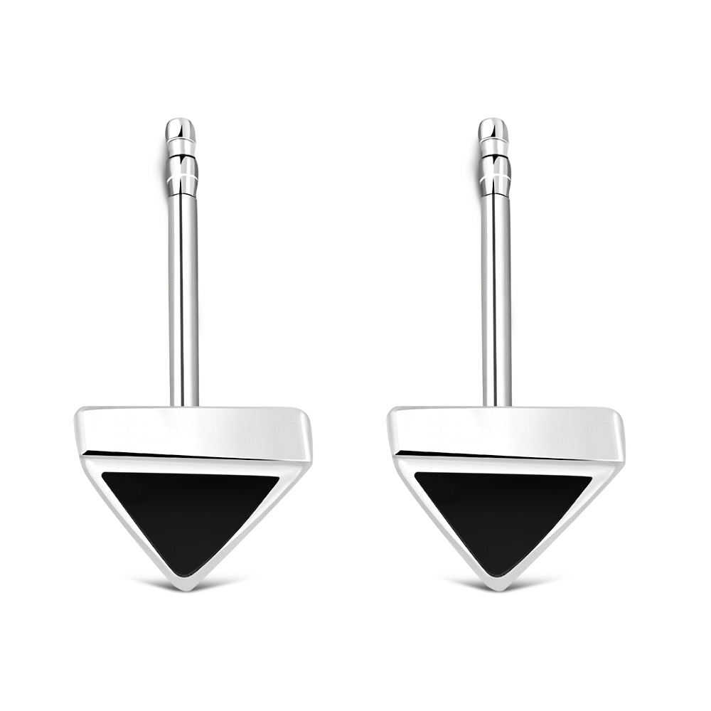7.00mm | Black Onyx Triangle Silver Stud Earrings