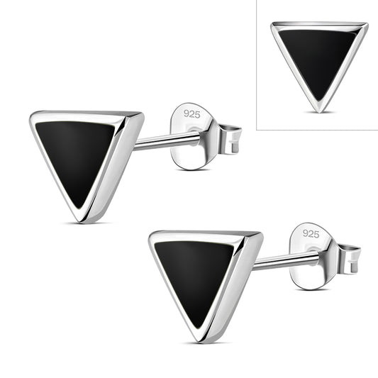 7.00mm | Black Onyx Triangle Silver Stud Earrings