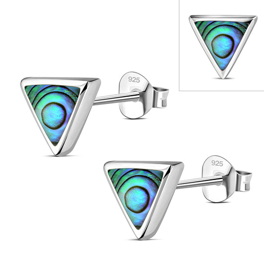 Abalone Shell Triangle Silver Stud Earrings