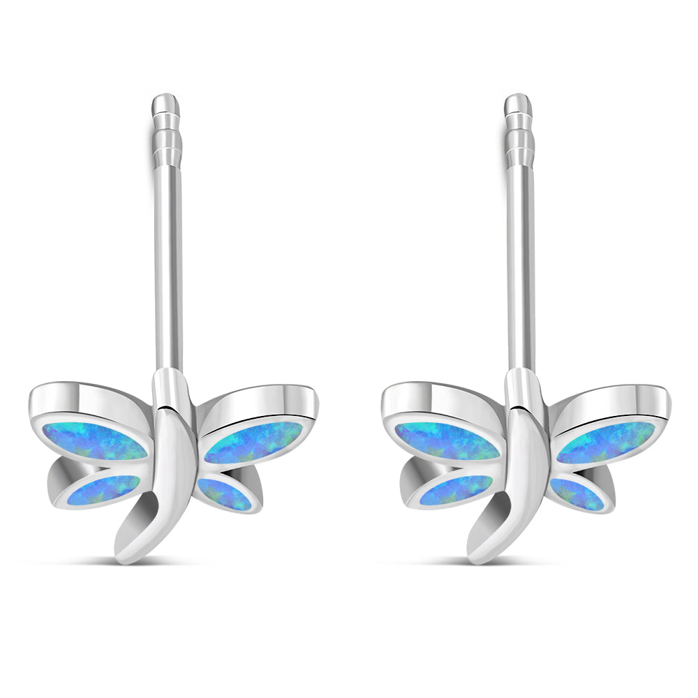 Butterfly Stud Synthetic Blue Opal Sterling Silver Earrings
