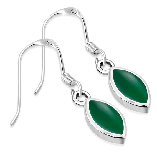Green Agate Oval Sterling Silver Earrings